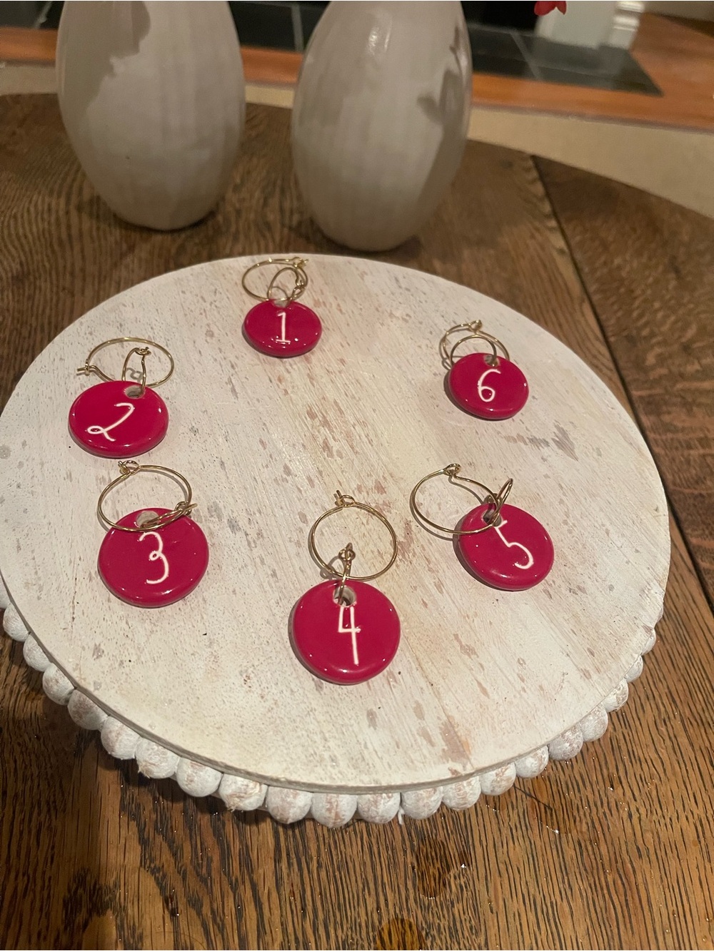 Rae Dunn Red Numbered Wine Glass Charms - Set of 6